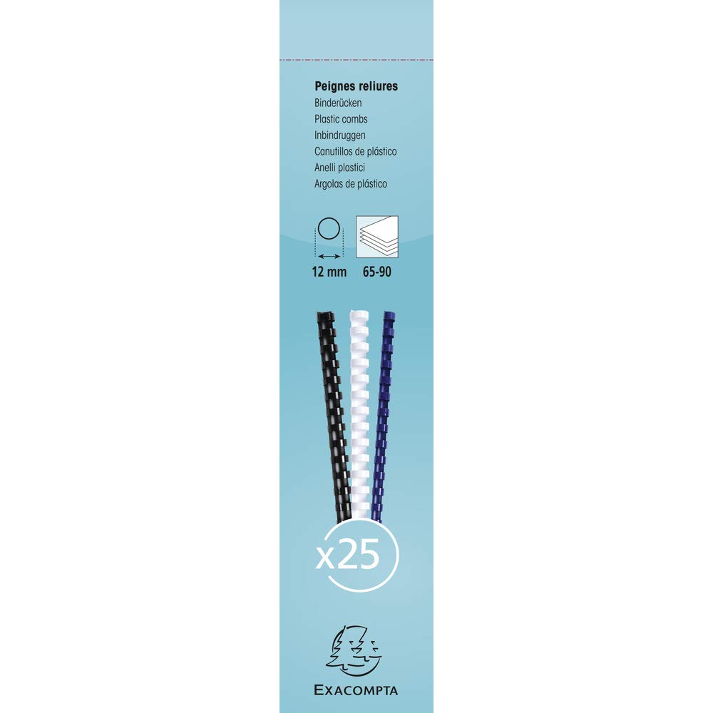 Exacompta - Réf. 76400E - Boîte de 25 reliures spirales en PVC blanc 12 mm - permet de relier 65 à 90 feuilles de 80g format A4 ou A3 paysage - convient pour tout type de machine à relier à anneaux