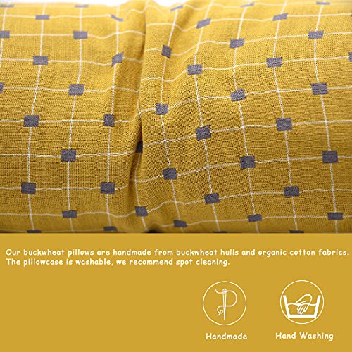 Edomi Buckwheat Neck Roll Pillow - Cervical Bolster Pillow Cylinder Lumbar Support Hard Round Side Sleeping Pillow For Shoulder Pain Buckwheat Hulls Fill (16X4 Inch, Yellow) #TOP4