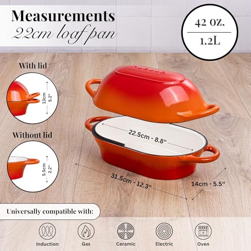 Dutch Oven For Sourdough Bread Baking – Enamelled Cast Iron Bread Loaf Pot – Oven Safe Non Stick Bread Pot – Rectangular, Orange, 24cm x 16cm – by Nuovva by nuovva - Image 2
