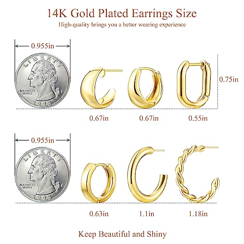 Gold Hoop Earrings Set For Women, 14K Gold Plated Hypoallergenic Lightweight Open Huggie Hoop Earrings(Gold) #TOP1