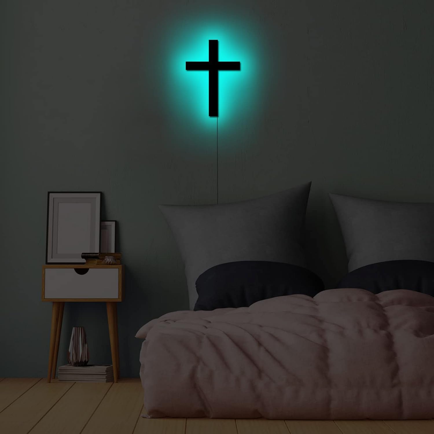 Cross Wall Decor Light Up Cross Neon Sign with Cross Necklace Jesus Christian Catholic Gifts Crucifix Led Sign Decor 16 Colors Changing Remote Night Lights Large Size - Image 6