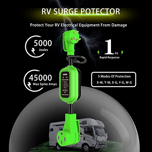 Eygde 30 Amp To 50 Amp Rv Adapter With Surge Protector, Patented 5000Joules Nema Tt-30P To Nema 14-50R Rv Adapter Plug 16.3 Inch, Circuit Analyzer Power Guard For Camper Travel Trailer, Green #TOP2