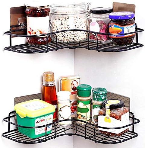YUNKE Corner Shower Caddy Bathroom Organiser Bathtub Storage Organizer Adhesive Shelf, Bath Accessories Shampoo Holder Basket Rack Shelves with Stickers for Kitchen Apartment Dorm Toilet (2Pack)