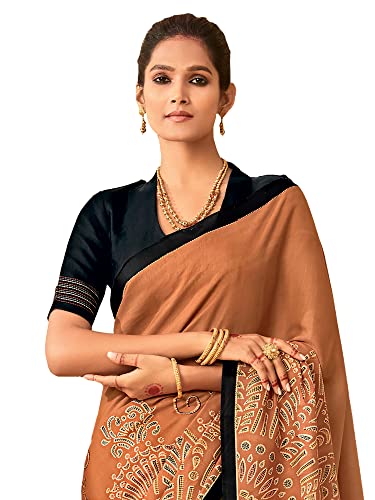 Image of AKHILAM Women's Abstract Tussar Silk Printed Saree With Unstitched Blouse Piece (KANTHA01 Parent)