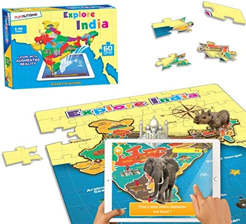 Playautoma Explore India India map Jigsaw Floor Puzzle with States and Capitals, Educational Augmented Reality Based Interactive Learning Game for Kids 5 to 99 Years