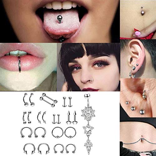 Belly Piercing Kit - WZPB 47Pcs Nose Piercing Kit Piercing Jewelry 14G 16G Piercing Needles Disposable Piercing Clamps for Nose Lip Eyebrow Belly Body Piercing Kit - Thumbnail 6
