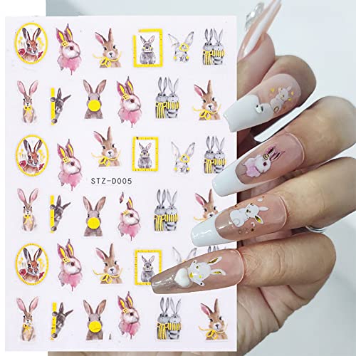 Easter Nail Decals Cute Bunny Nail Stickers 3D Self Adhesive Cartoon Rabbit Nail Art Stickers Spring Easter Bunny Stickers For Nails Bronzing Nail Sticker Diy Nail Supplies 4Sheets #TOP19