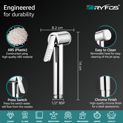Image of India's 1st Lifetime Support Brand, R1020HF, ABS, Health Faucet | Jet Spray Gun for Toilet | Health Faucets | faucet for Toilet | 2-Piece, Chrome Finish
