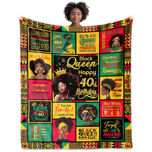 TRISG Regalos afroamericanos de cumpleaños número 40 para mujeres negras, regalos para mujeres de 40 años, manta de 60 x 50 pulgadas, decoraciones de 40 cumpleaños para mujer, ideas de regalo de