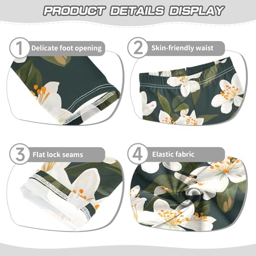 White Jasmine Flower Girls Leggings Soft Stretch Workout Yoga Dance Pants for Kids Casual Tights3