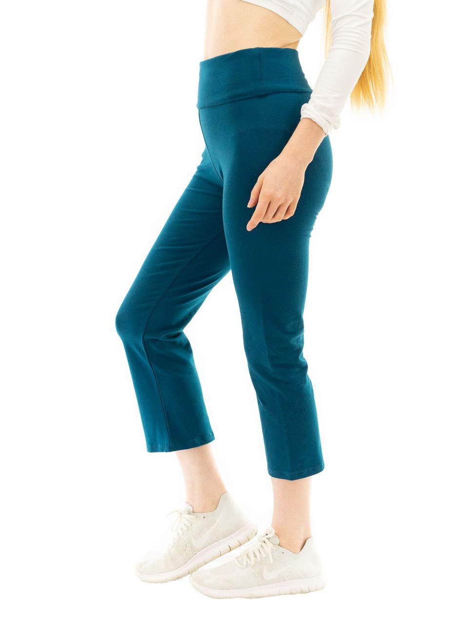 Vivian's Fashions Yoga Pants - Capri, Misses Size (Teal, L)