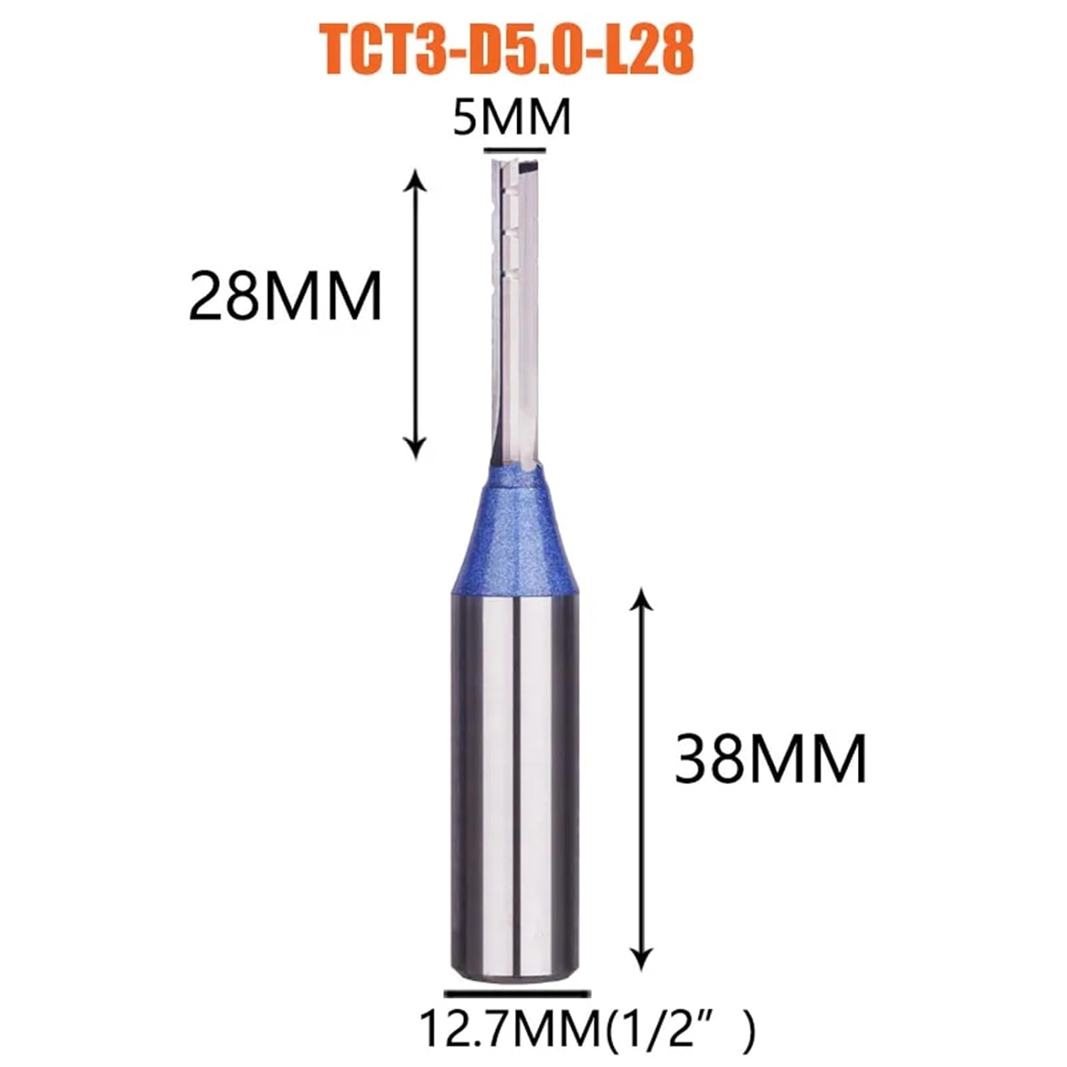 High Precision TCT Trimming Router Bit 1/2 Shank 3 Straight Flute Carbide Milling Cutter for Plywood Chipboard MDF 1Pcs(TCT3-D5.0-L28)