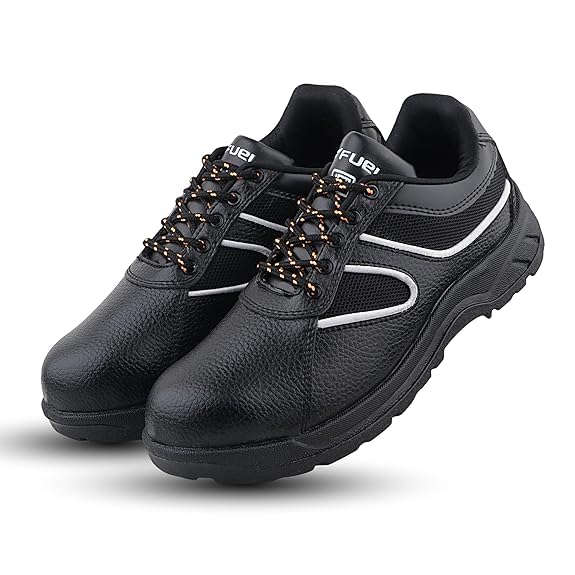 Image of FUEL Shank ISI Marked Industrial Safety Shoes for men with Synthetic Leather Upper & PVC Single Density Sole Steel Toe 100J Energy Absorption Shoes for Mens (Size-9,Black)