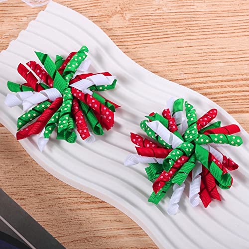 Christmas Korker Hair Bows Clip For Toddler Baby Girls 3'' Curly Corker Bow Alligator Barrette Red White Green Holiday Grosgrain Ribbon Fireworks Ballflower Accessories Kids Xmas Favor Gift #TOP5