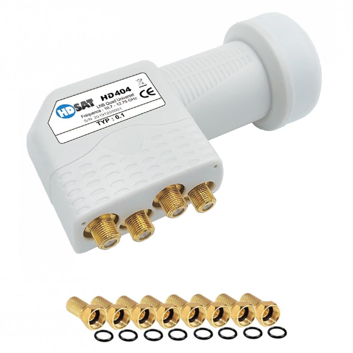 HD404 LNB Quad Full HD 4K Tête Parabole 4 Sorties 0,1dB + 8 Fiches F