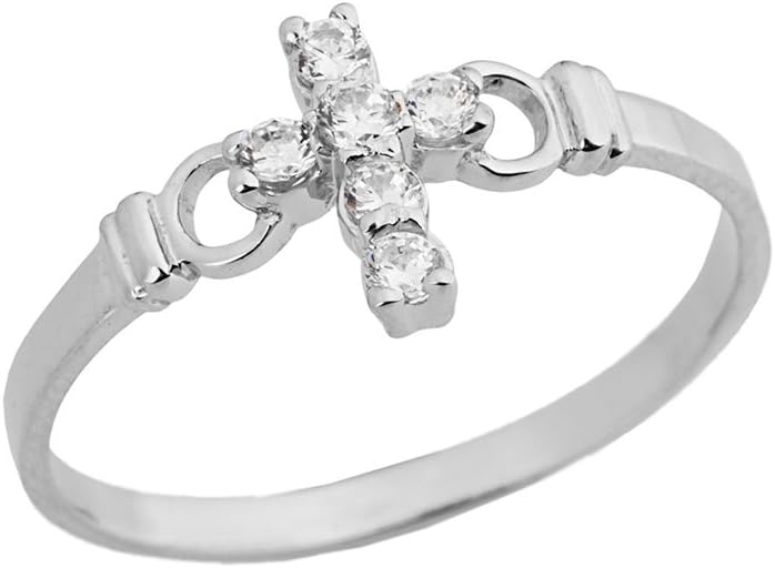 Claddagh Gold Elegant Sterling Silver CZ Christian Cross Ring (Size 8)