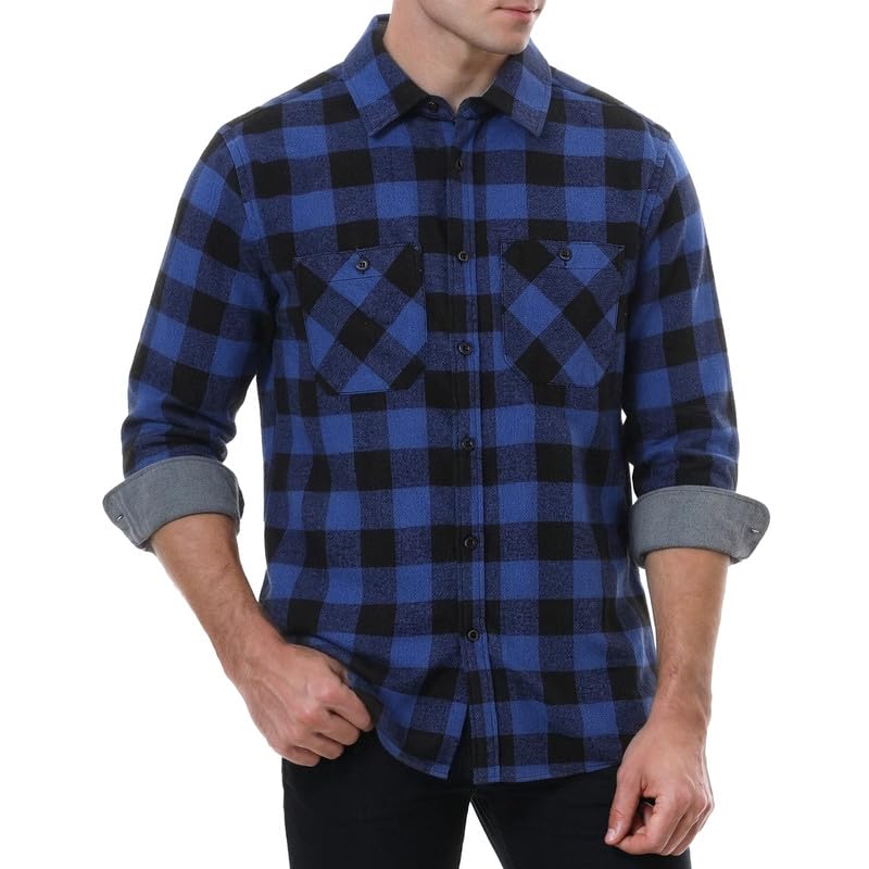WARHORSEE Flannel Shirt for Men Long Sleeve Button Down Plaid Shirts