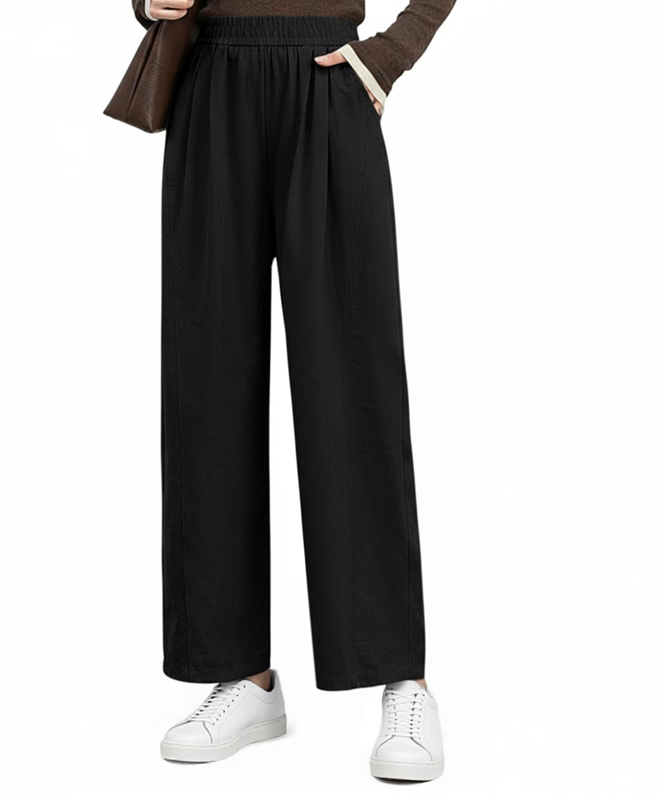 Womens Casual Pants High Waist Wide Leg Comfy Loose Palazzo Pants with Pockets