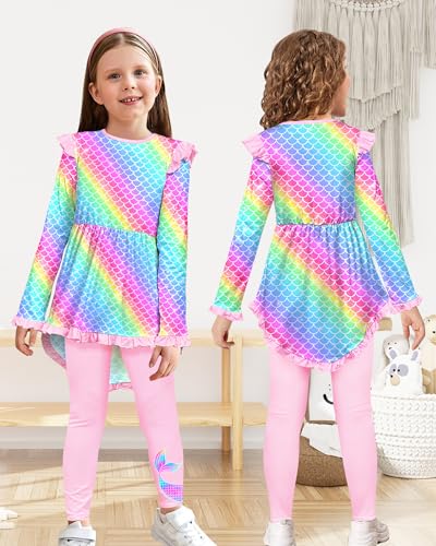 Image of Toddler Kids Girls Clothes Set Stylish Ruffled Tops and Pants Clothing Sets 2 Piece Outfits Size 4-9