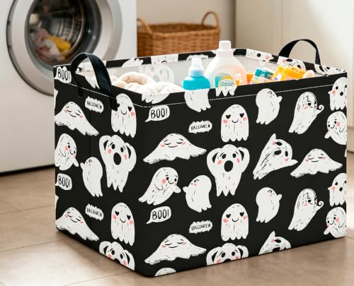Image of CLOCOR Rectangular Storage Basket Empty,Gift Basket,Waterproof Storage Bin with Handles,Room Decor(Black Ghost Halloween)