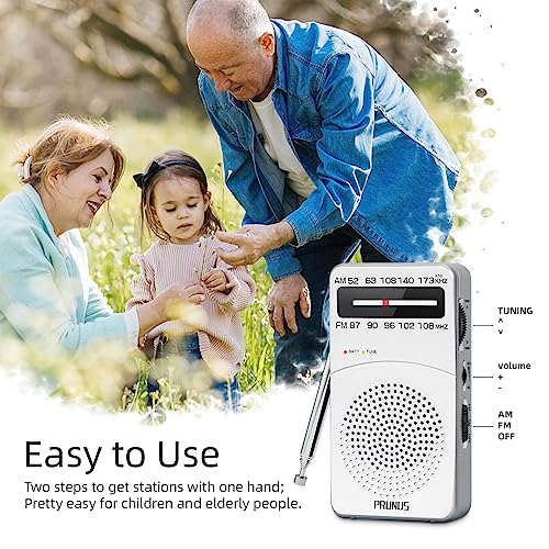 Image of PRUNUS J-166 Portable AM FM Radio, Battery Operated With Tuning Light, Back Clip, Excellent Reception for Indoor & Outdoor & Emergency Use, Transistor
