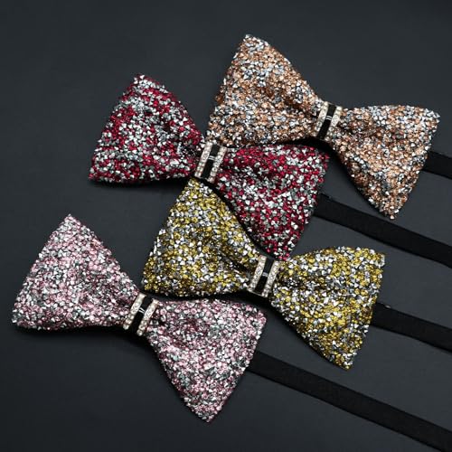 Image of Mens Rhinestone Bow Tie Pre-Tied Bow Ties for Men Adjustable Sparkle Sequin Bowtie Party Wedding