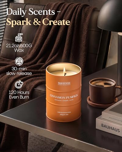 Image of M&SENSE Cinnamon Pumpkin Scented Candles Large,Christmas Soy Candles,21.2oz 120 Hour Slow Burning,Aromatherapy Candle for Stress Relief Meditation Relaxing,Christmas Decor