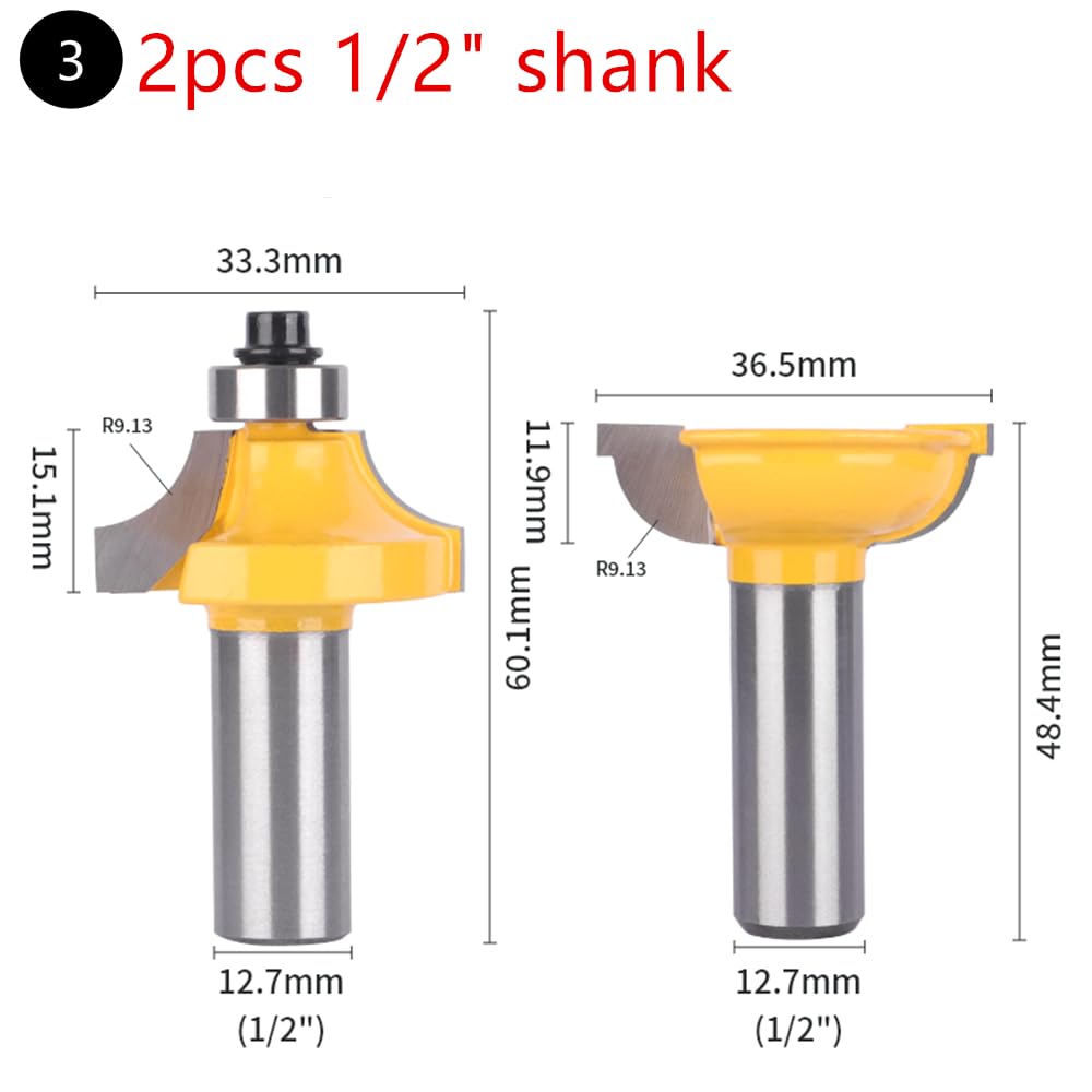 2 szt. 8mm 12mm 12.7mm klasyczny Cove Stile & zestaw szyn Router Bit frez do drewna do drewna Bit frez czołowy frezy trzpieniowe narzędzie(12.7mm shank)