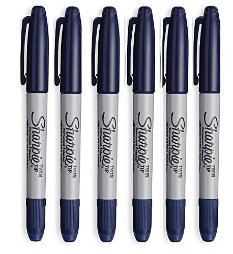 Sharpie Twin Tip Permanent Marker Pen Navy Blue 6 Pack