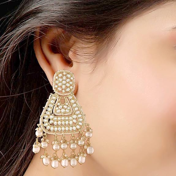 I Jewels Gold Plated Indian Wedding Bollywood Pearl Kundan Fashion Earrings for Women (E2798W)