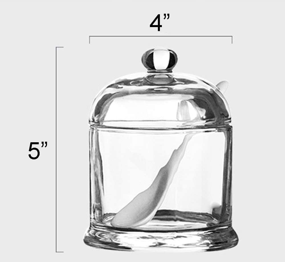 Le bol de sucre en acier inoxydable, Sucrier en verre, Pot à épices, Pot d'assaisonnement avec couvercle et cuillère en acier inoxydable
