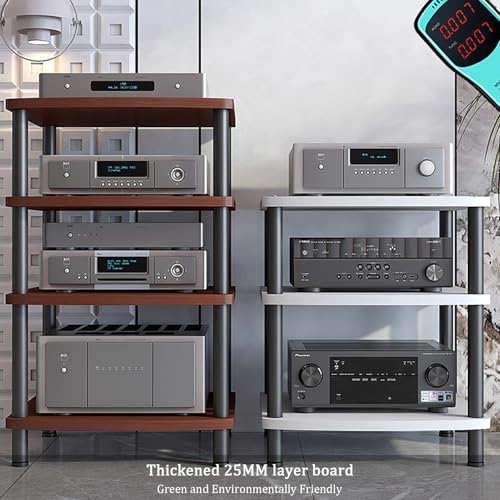 Image of Modern AV Media Stand, 3-Tier Stereo Cabinet with Carbon Steel Frame, Wooden Storage for TV, DVD Players & Accessories(Brown,2 Tier 60x54x44CM)