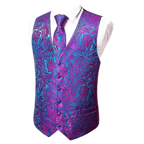 Kelsiop Blazer Vest Men's Vest Silk Paisley Tie Handkerchief Cufflinks Set Men's Vest Sleeveless Business Party Jacket