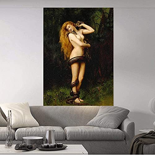 CloudShang Lilith Pinturas Vintage Poster John Collier Mujer con Serpiente Serpiente Jardín de Edén Mitológico Pintura Antiguo Pared Arte Lienzo Arte Impresiones Decoracion J04132 Cover