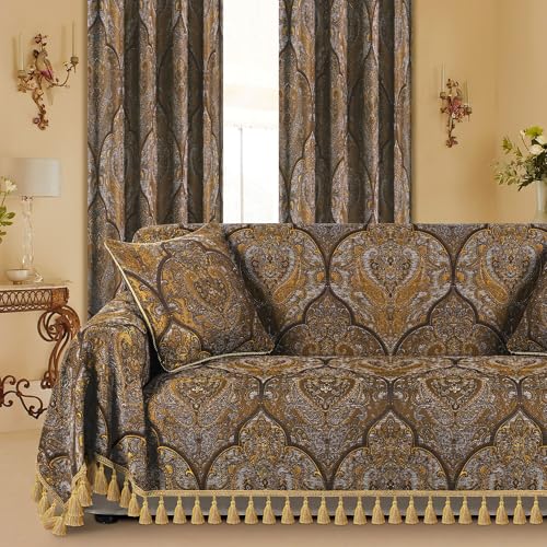 Loom and Mill Luxury Jacquard Sofa Couch Covers, Bronze Gold, 71"x118"