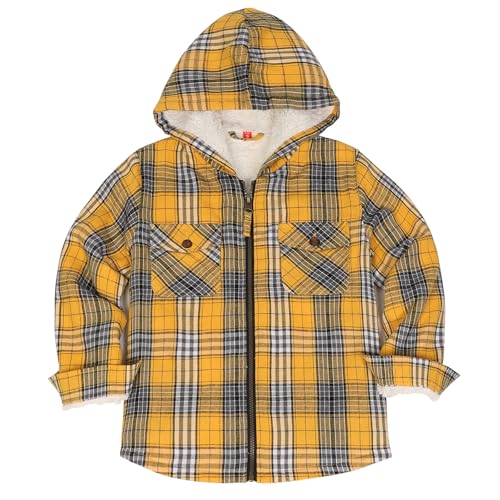 Image of ThCreasa Boys Plaid Flannel Jackets Sherpa Lined Zip Up Long Sleeve Warm Flannel Shirt with Hood