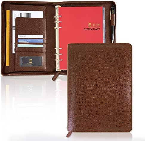 Synthetic Leather System Diary Zipper Handmade Organizer Planner with Daily Schedule & Manage, Users can Create Their own Diaries to Suit Their Tastes Using The Form of six-Hole (Brown)