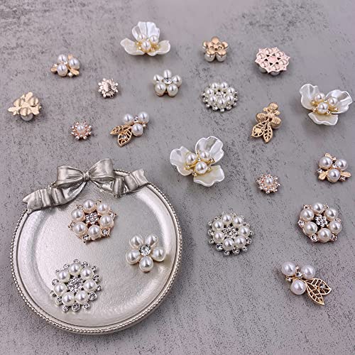 Pearl Embellishments,21Pcs Rhinestone Pearl Buttons Pearl Brooch Pearl Pendants For Craft Wedding Bouquet,Jewelry Making,Clothes Bags Shoes Decoration #TOP2
