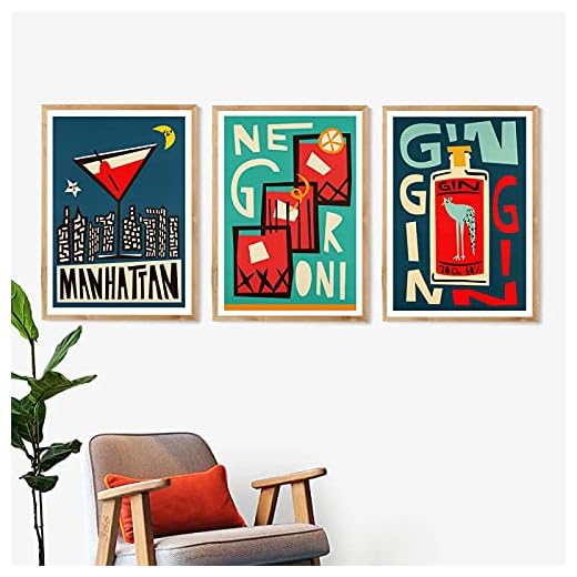 VäGgmåLning Konst Retro Graffiti Tecknad Fruktjuice Aperol Spritz Postrar Gin Manhattan Negroni MåLeri Club Bar Shop Dekoration 30x50cmx3 RamlöS