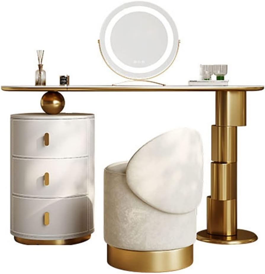 Vanity Dressing Table Set Luxury Makeup Bench with 3 Colors Led Hd Mirror,Comfortable Stool Drawers Cabinet,Modern Simple Style,for Girl's Gift (Size : 120CM) ()