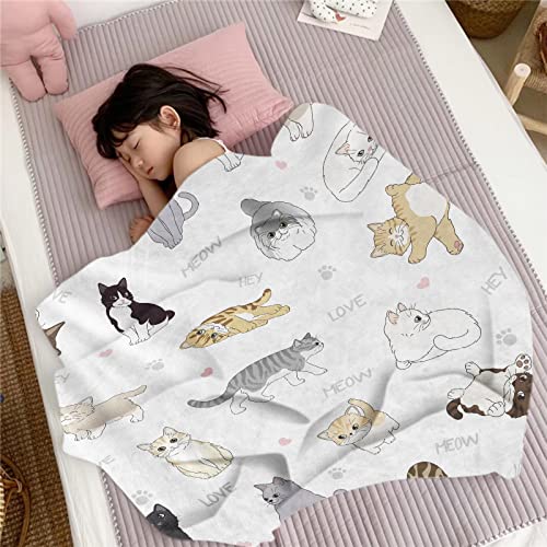Cat Print Throw Blanket For Kids, Cute Cartoon Soft Cozy Fluffy Flannel Blanket With Cats On It For Girls, 50X60 Inch Warm Kitten Theme Fleece Blanket For Teen Cat Lovers Sofa Couch Birthday Gift #TOP5