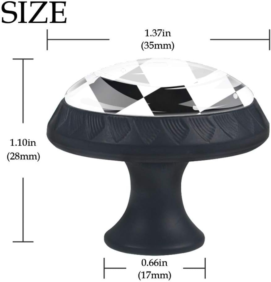 4 Pcs 35mm Cabinet Knobs Black and White Checkered Round Furniture Drawer Handles Dresser Cupboard Pulls with Screws for Home, Kitchen, Bathroom (1-3/8 Inches)