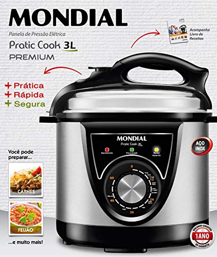 Panela de Pressão Elétrica Mondial, Pratic Cook 3L Premium, 110V, Preto, 700W - PE-26