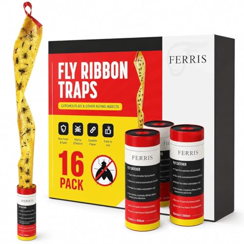 FERRIS 16 Pcs Pesticide Free Sticky Fly Catcher Traps Super Sticky Fly Paper Strips for Fruit Flies Mosquitoes Gnats Wasps and Flying Insects Indoor Outdoor Home Kitchen Garden