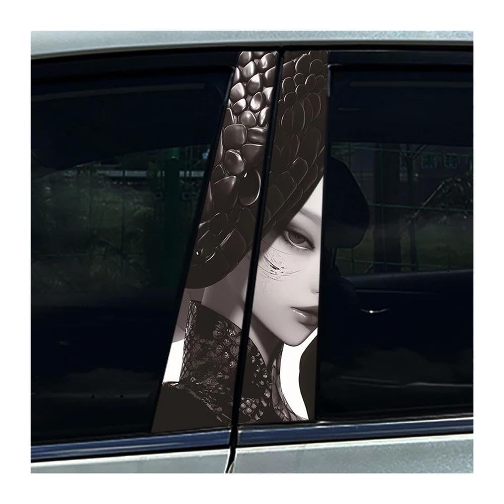 Body Parts 2pcs Car Center Column Decals Black Snake Viper Beauty Lady Car B Pillar Sticker Waterproof(D)
