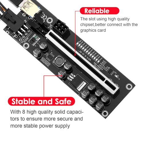 YUNKOZAND PCIE Riser 10 Capacitors,GPU Extender Riser Card for Bitcoin Litecoin ETH Ethereum Mining,with 60 cm USB 3.0 Extension Cable & 6PIN SATA Power Cable (V11Pro-1 Pack) - Thumbnail 2