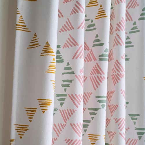 Image of Tranquebar Curtain Co. Window Curtains 5 Feet, 60-65% Room Darkening,Green-Pink Geometric Print, Cotton Curtains for Window, Cotton Curtains 5 Feet Long Set of 2,BackTab Loops,Aztec (152 cm)- Set of 2