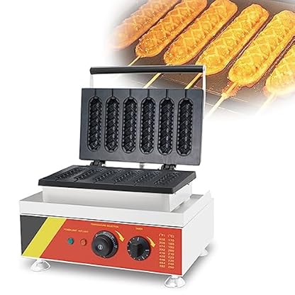 ZOLPINL Kommerzielles französisches Hot-Dog-Waffeleisen, 1500 W elektrisches antihaftbeschichtetes Corn-Dog-Waffeleisen, 6-teiliges Hot-Dog-Käsestangen-Presseisen, 0–300 °C Temperaturregel