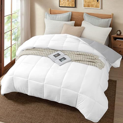 Image of Quilt for All Season 150 GSM Comforter Duvet /Ac Blanket Single Bed Soft Microfiber Lightweight (60 inch X 90 inch Inches) - Single Bed Comforter - White /Silver Grey Color
