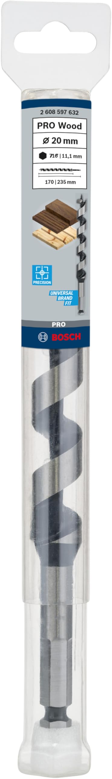 Bosch 1x Punta per travi PRO Wood (per Legno tenero, Legno duro, Ø 20,00 mm, Professional Accessorio Trapano)